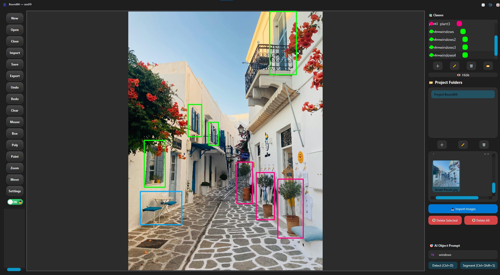BoundMi desktop app — image annotation with boxes, polygons, and points
